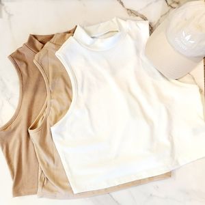 3 Rib-Knit Mock Neck Tank Top (Cropped)
